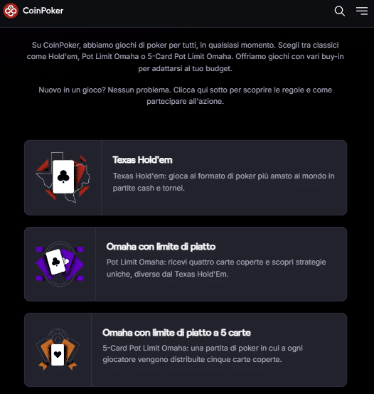 Recensione CoinPoker - giochi