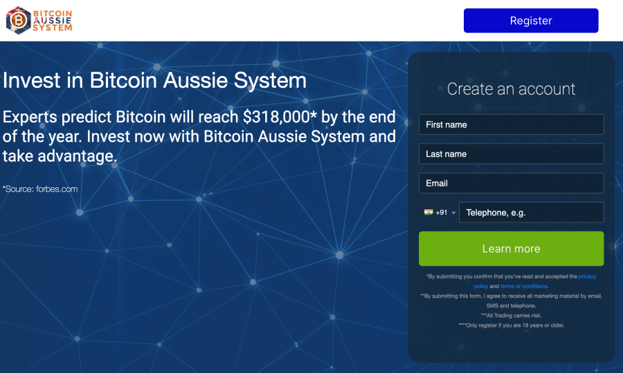 Bitcoin Aussie Systemの公式画面