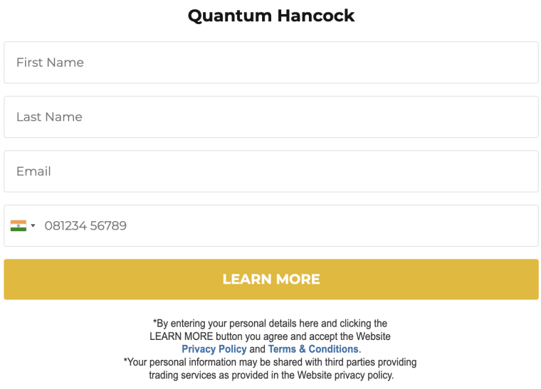 Quantum Hancockのアカウント作成画面