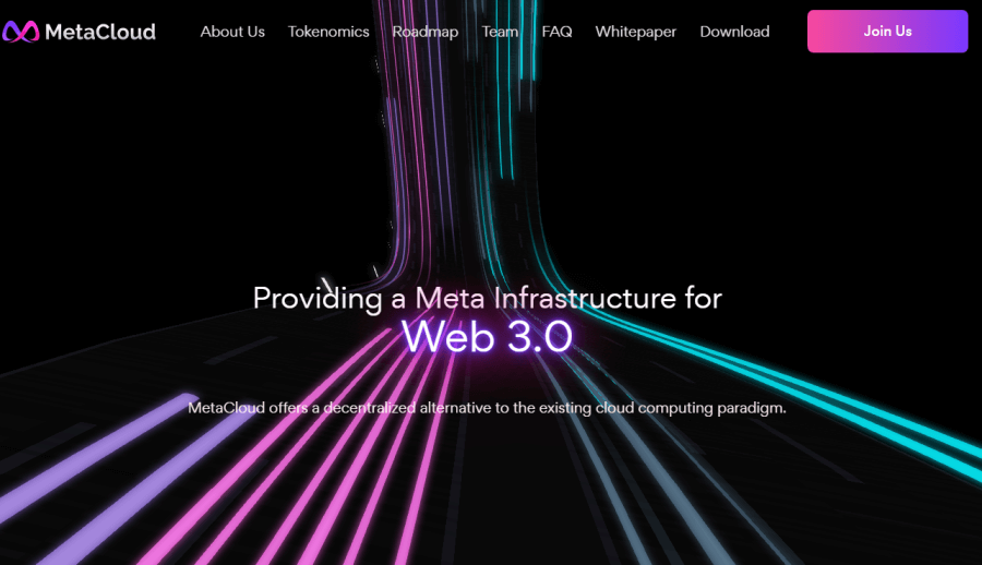 MetaCloudの公式ウェブサイト画面