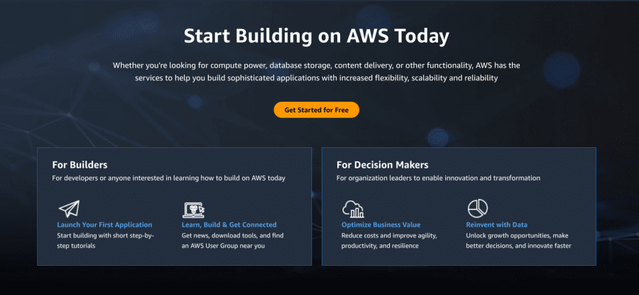 AWS（Amazon・アマゾンウェブサービス）の公式画面