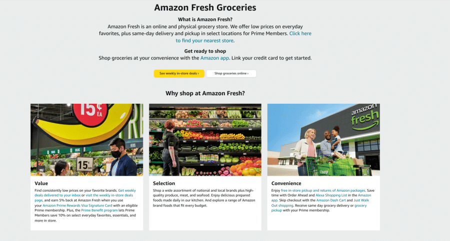 Amazon Fresh（アマゾン・フレッシュ）のウェブサイト