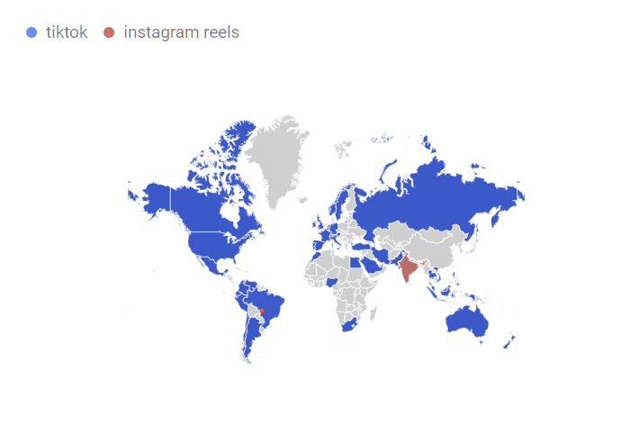 InstagramリールとTikTokの世界地図の勢力図