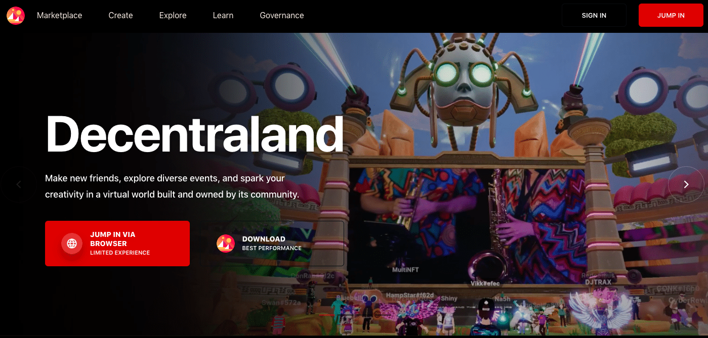Decentraland 公式ウェブサイト