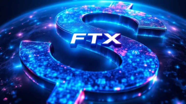 巨大なドル記号のジグソーパズル：仮想通貨シンボルで構成され、FTXロゴの入った地球に組み込まれる様子