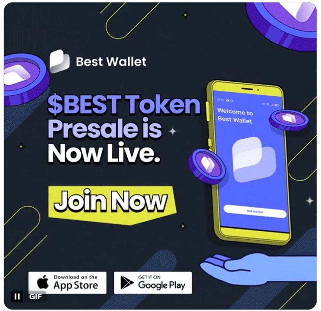 Best Wallet Token公式Xに投稿された「Presale is Now Live」の広告