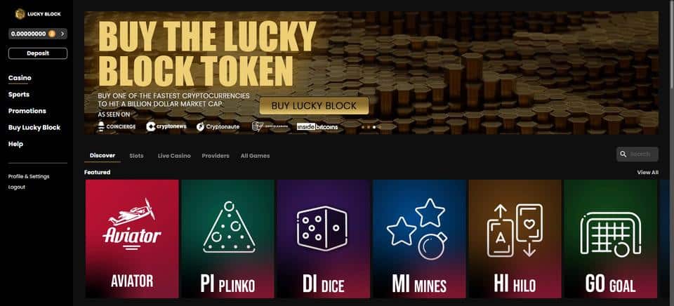 1. Lucky Block – geriausias blackjack kazino, kur nėra KYC reikalavimų