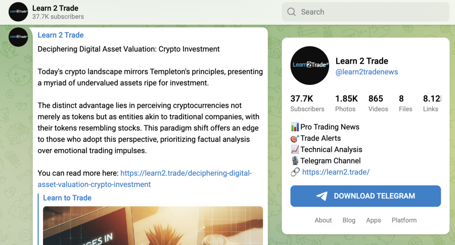 Learn2Trade – itin slaptas telegramos kanalas, skirtas mokamiems kriptovaliutų signalams, tik išskirtiniai nariai