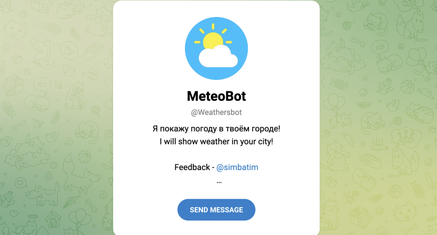 3. MeteoBot – bet kurio pasaulio miesto orų atnaujinimai ir prognozės realiuoju laiku