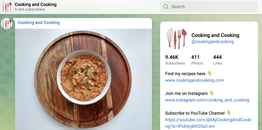 7. Cooking and Cooking – Telegram kanalas įdomiems receptams ir pagalba gaminantiems