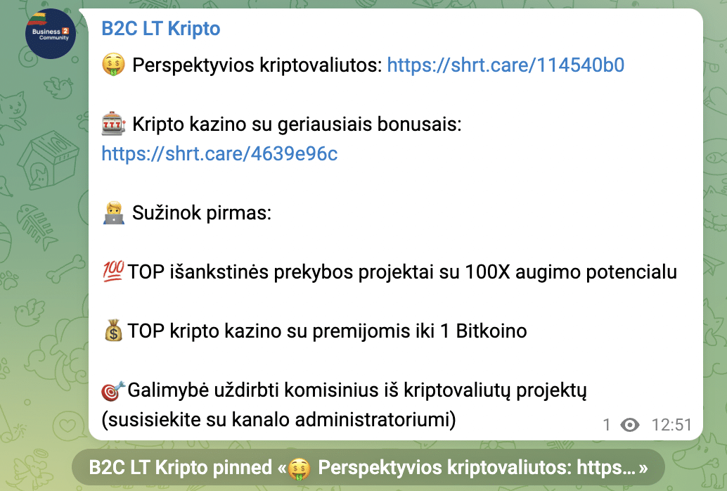 B2C LT Kripto - naujas lietuviškas Telegram kanalas apie kripto