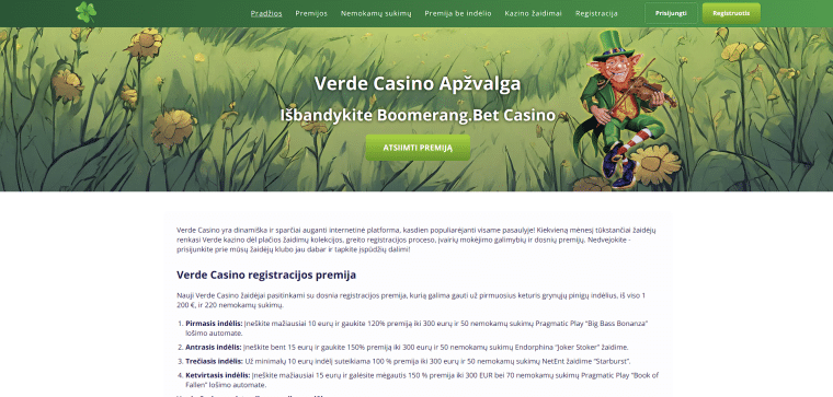 10. Verde Casino – sparčiai augantis kazino su itin greita registracija, už kurią galima gauti prizus