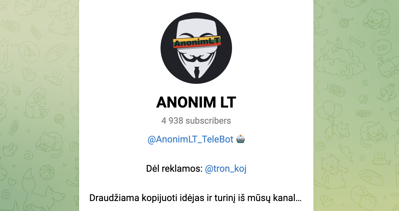 3. Anonim LT Telegram - lietuviškas kanalas apie viską