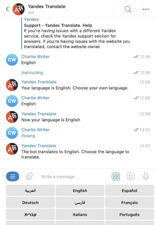 Yandex Translate - runājiet ar cilvēkiem Telegram grupā jebkurā valodā, izmantojot automātiski tulkotus ziņojumus