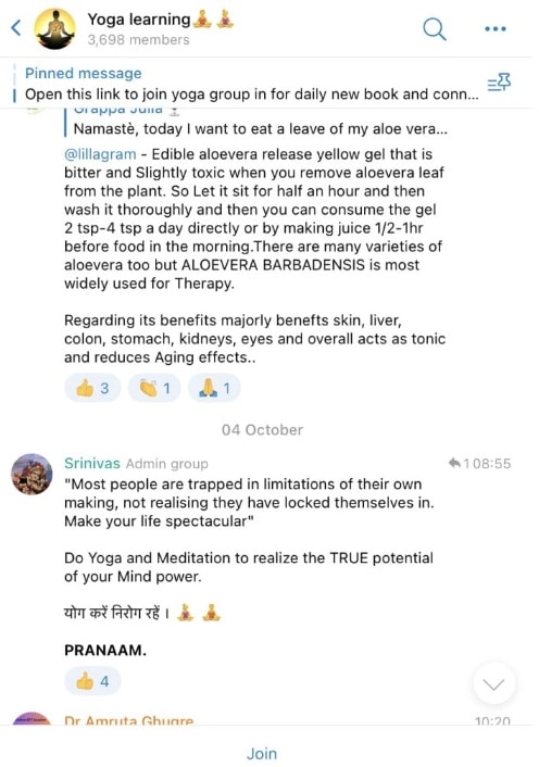 Yoga Learning - jogas kopienas Telegram kanāls ar ikdienas padomiem par veselību, labklājību un uzturu