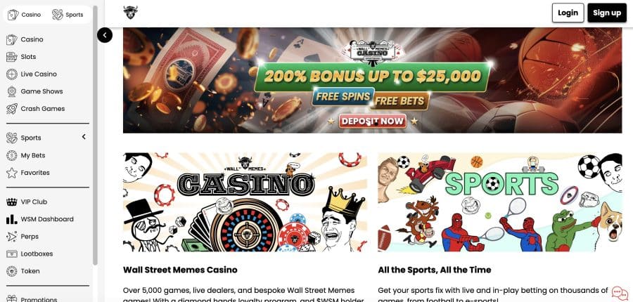 WSM Casino - piedāvā dāsnu sākuma bonusu, 200% depozīta bonuss līdz 25 000 ASV dolāru + 50 bezmaksas griezieni