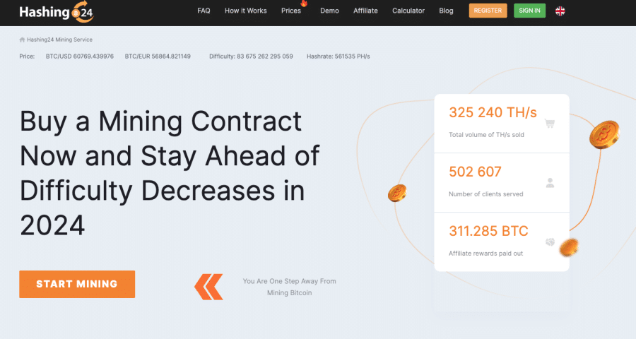 Hashing24 - viena no vecākajām mining vietnēm, kas atbalsta tikai BTC
