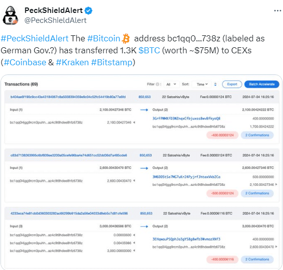 Atklāj Vācijas valdības 1300 BTC pārskaitījumu