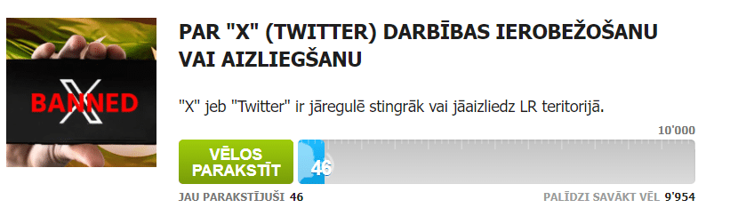 Tiek vākti paraksti, lai ierobežotu Twitter jeb "X" darbību Latvijā