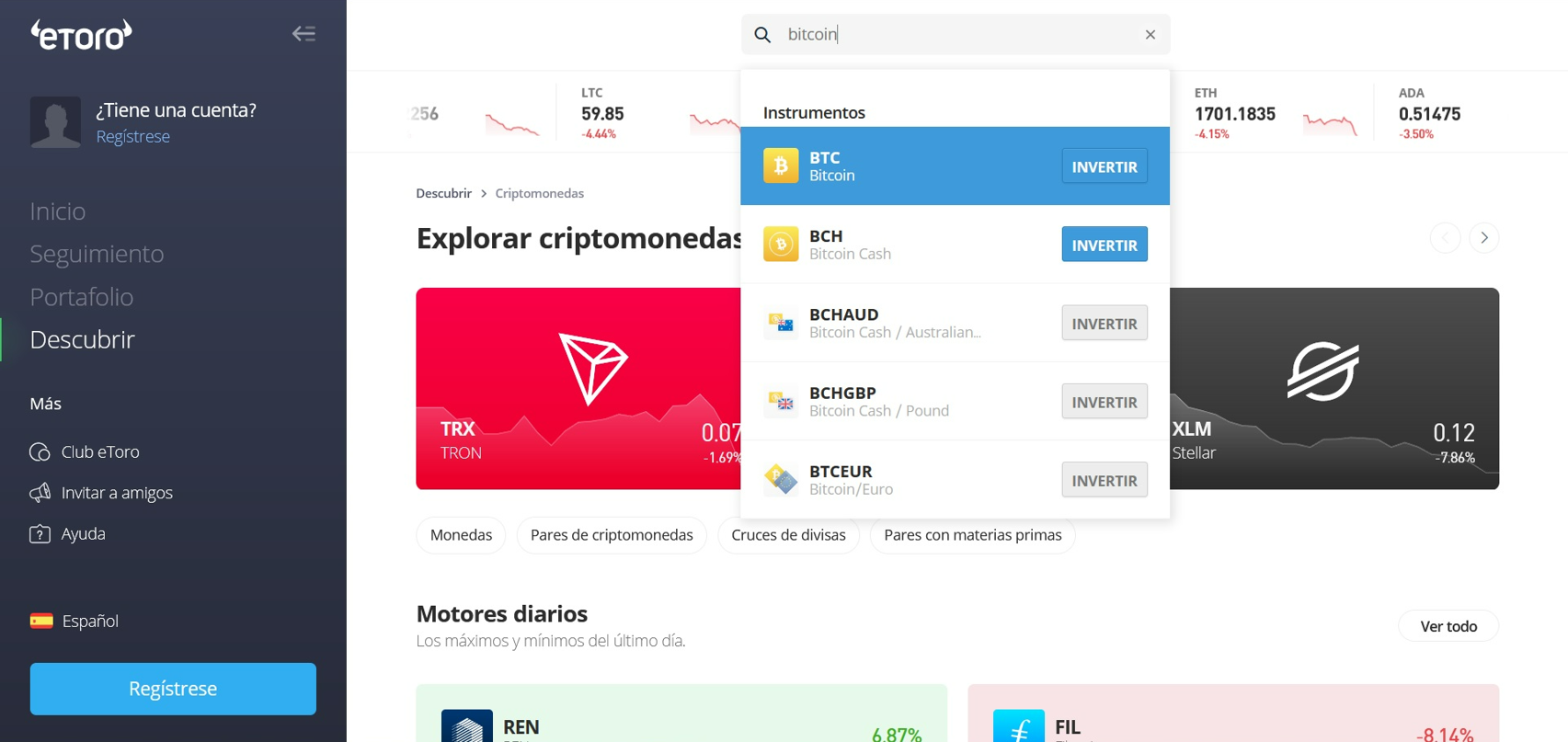 etoro bitcoin gráfica