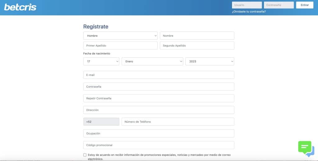 codigo promocional betcris registro