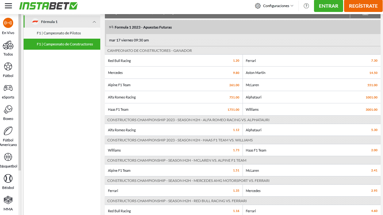 apuestas fórmula 1 Instabet