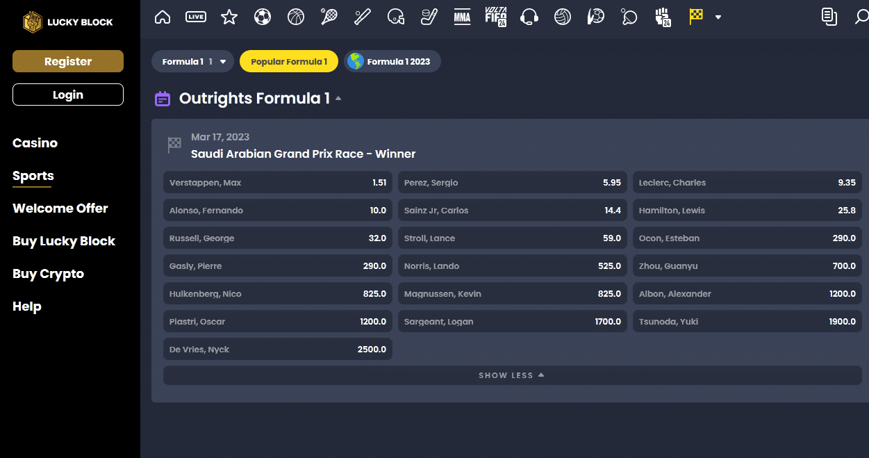 apuestas fórmula 1 Lucky Block
