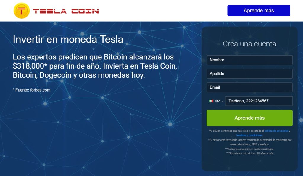 Tesla Coin registro