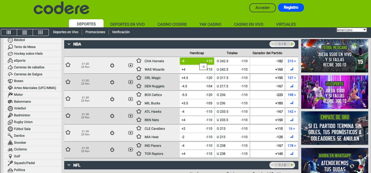 Hándicap asiático en Codere