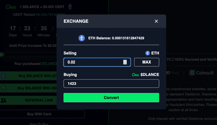 Koop DLANCE Tokens