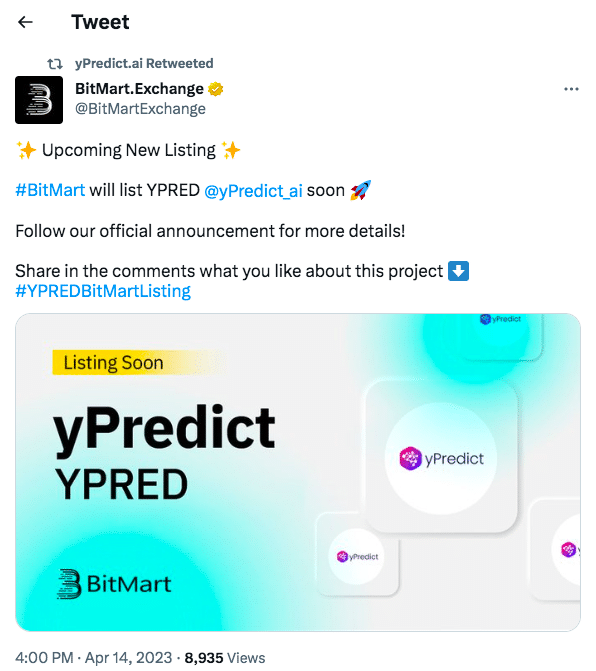 BitMart, BitMart Exchange, YPRED Kopen, yPredict Kopen