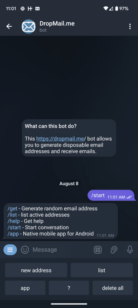 DropMail Telegram bot