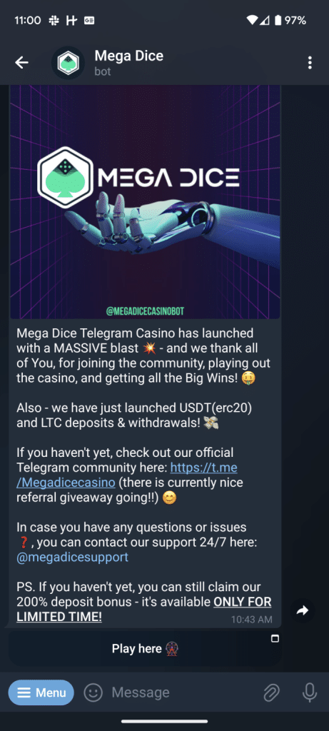 Mega Dice Telegram bot