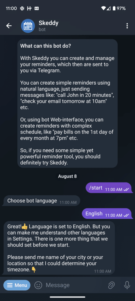 Skeddy Telegram bot