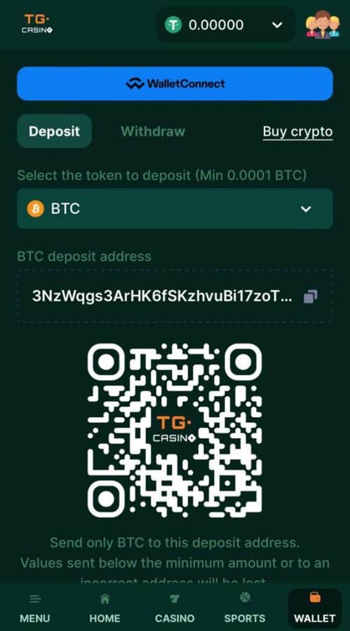 TG.Casino wallet