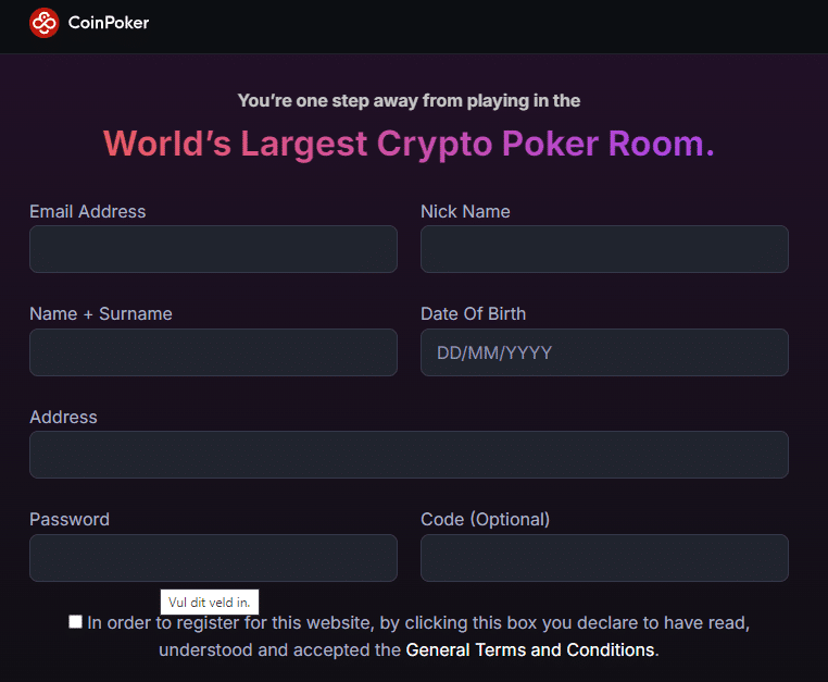 Coinpoker aanmelden