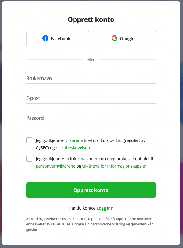 opprett konto etoro