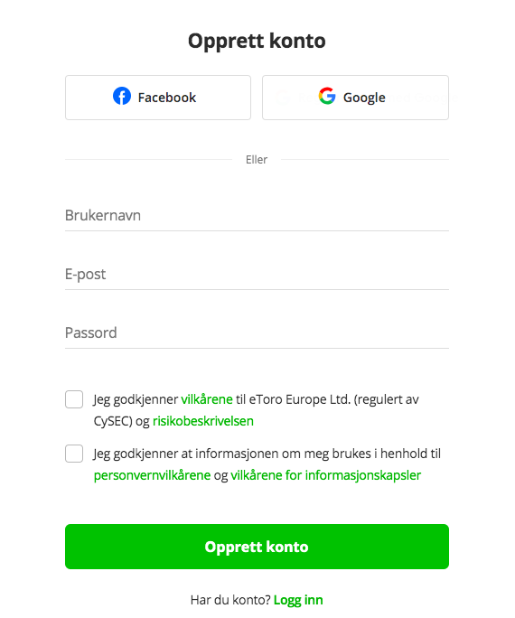 Registrer konto etoro