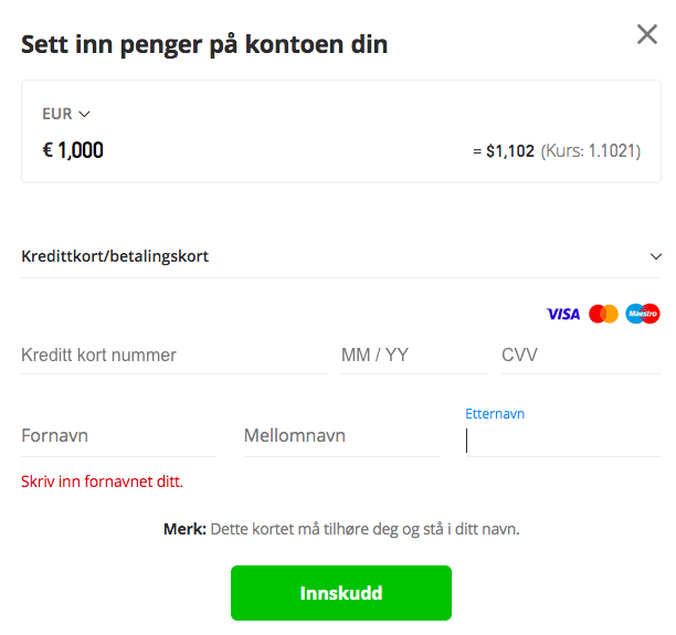 Innskudd eToro