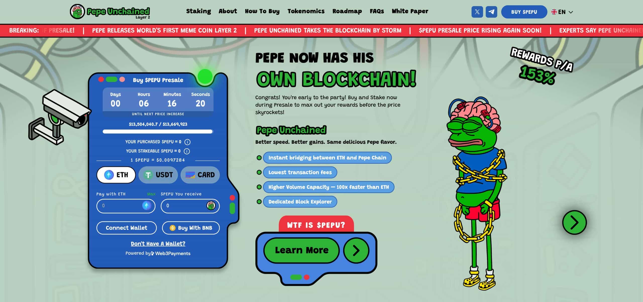 Pepe Unchained forhåndssalg med counter og betalingsmetoder