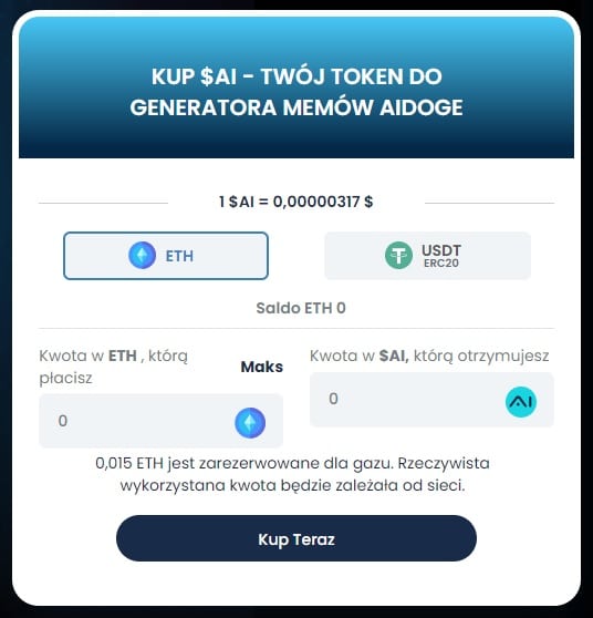 Zakup tokena AiDoge