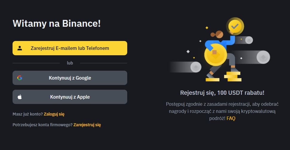 Rejestracja na Binance