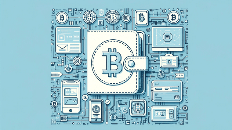 Portfel kryptowalut z symbolem bitcoina w otoczeniu urządzeń mobilnych