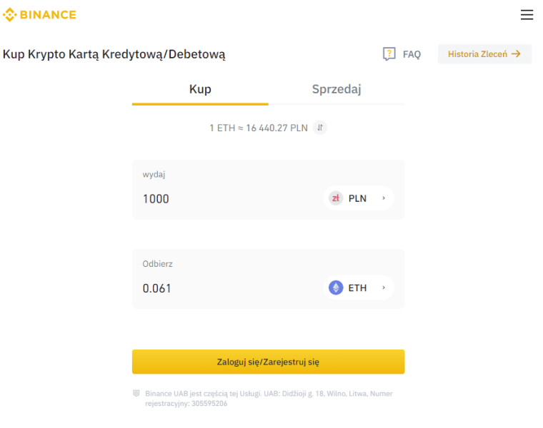 kupowaie eth na binance