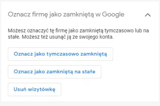 google oznacz firme jako zamknieta