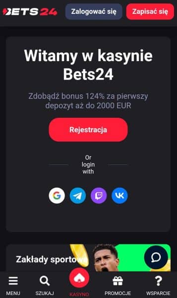 Bets24 strona główna na urządzeniu mobilnym