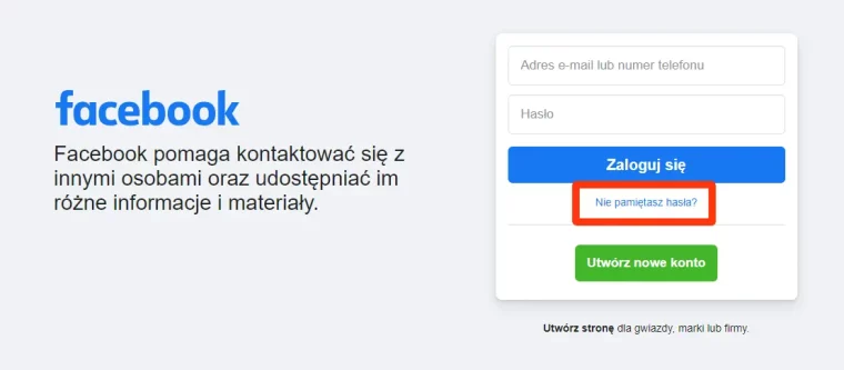 fb nie pamietam hasla