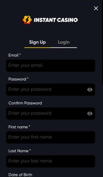 Instant Casino rejestracja na urządzeniu mobilnym