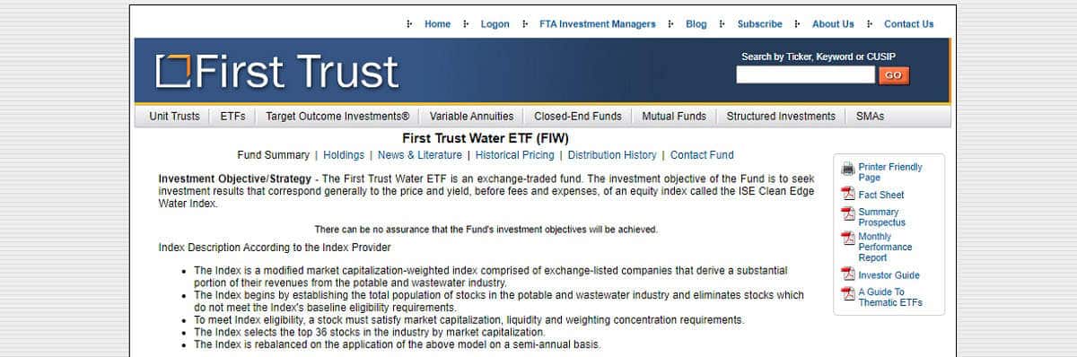 First Trust Water ETF strona główna