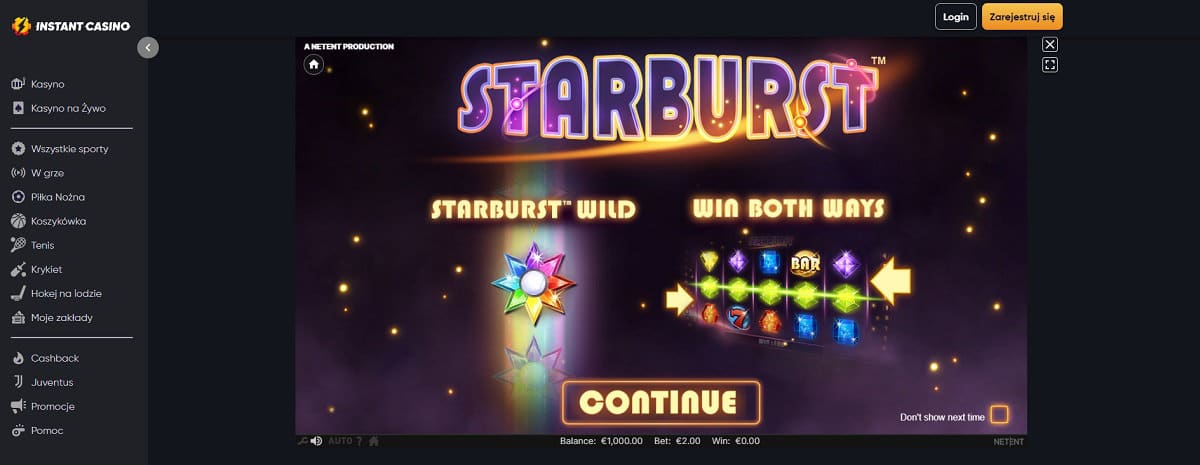 Starburst slot na Instant Casino